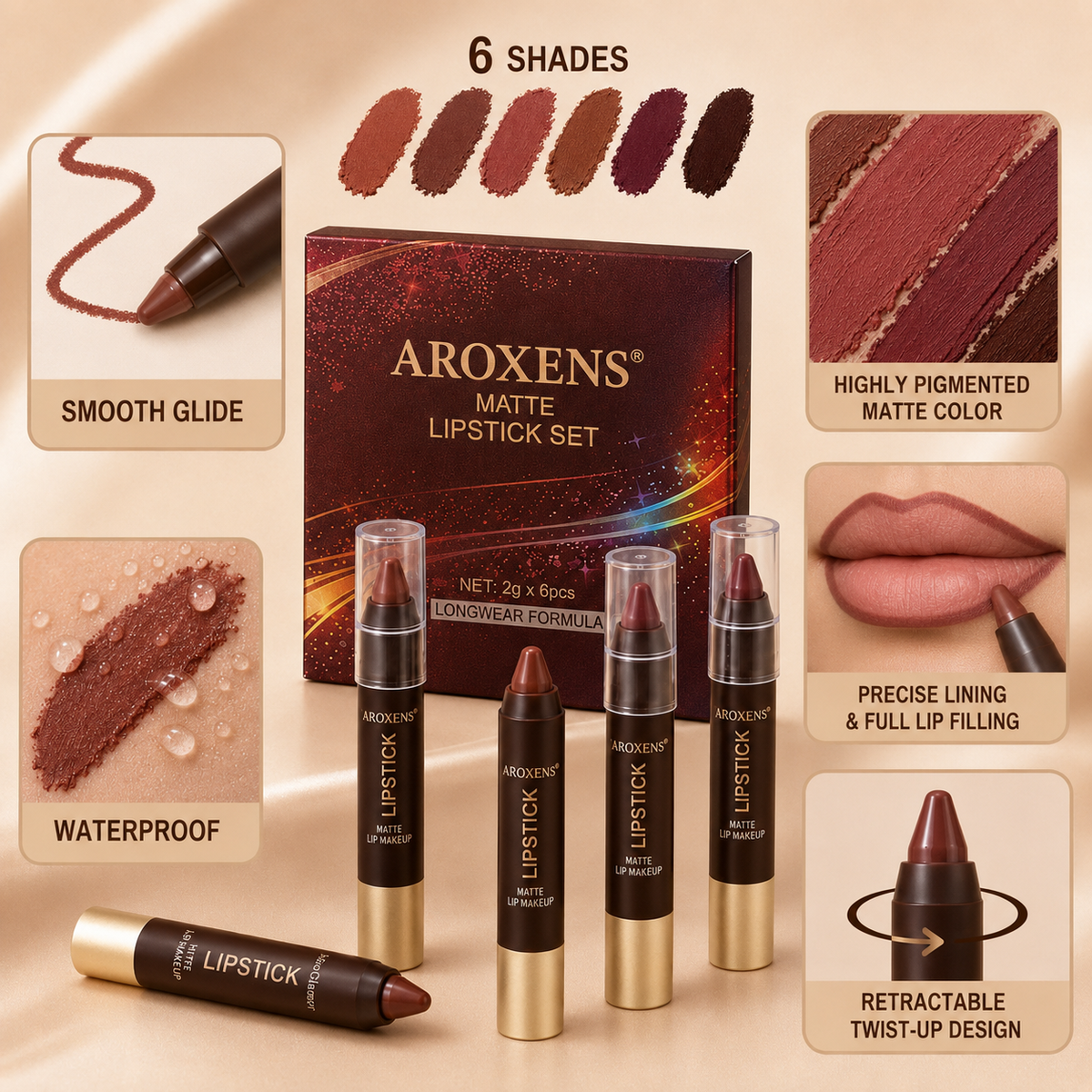Chocolate-colored soft mist matte lip liner