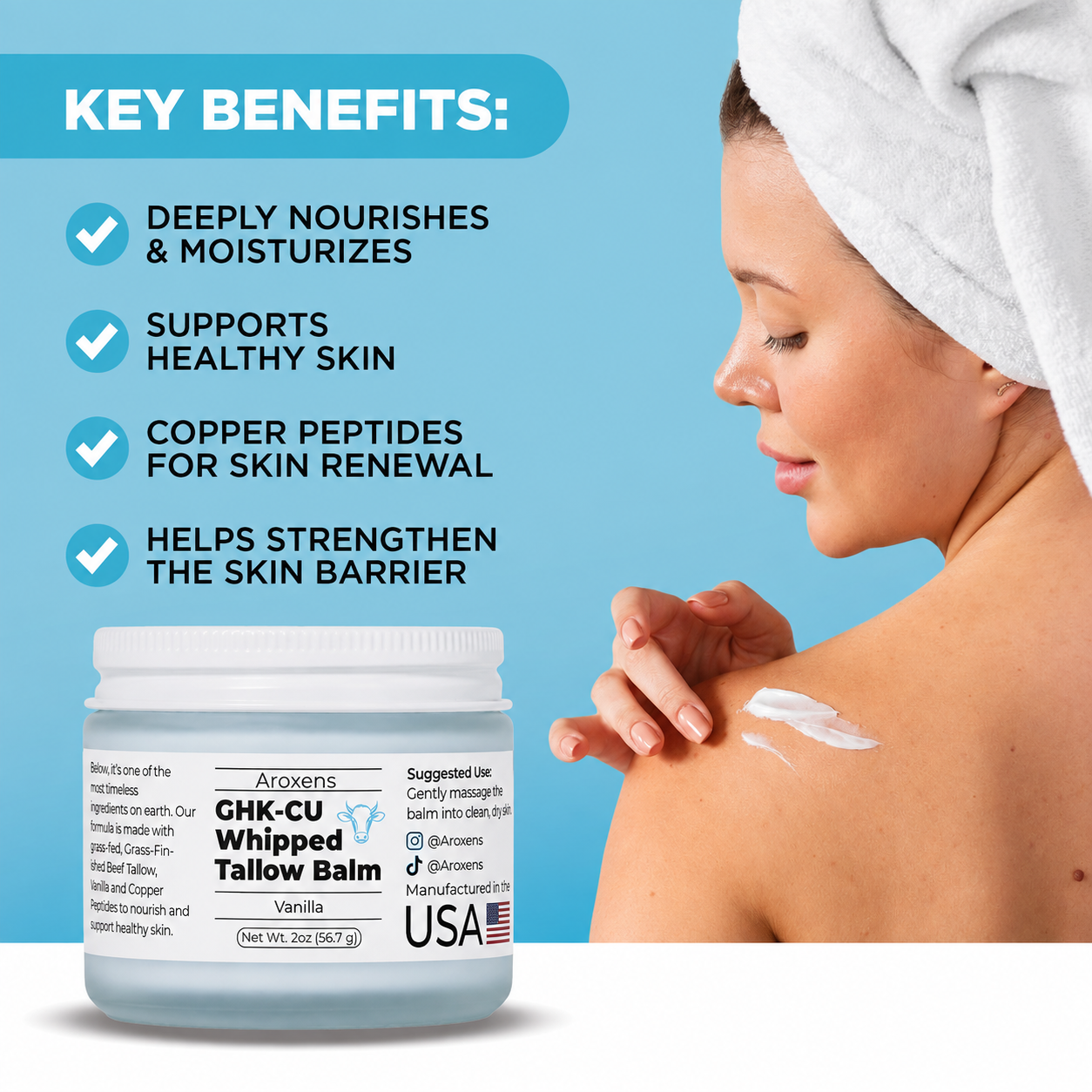 Aroxens GHK-CU Whipped Tallow Balm + Copper Peptide